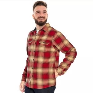 ORVIS Mens XL Plaid Flannel Shirt Jacket Heavyweight Long Sleeve Button Up Red